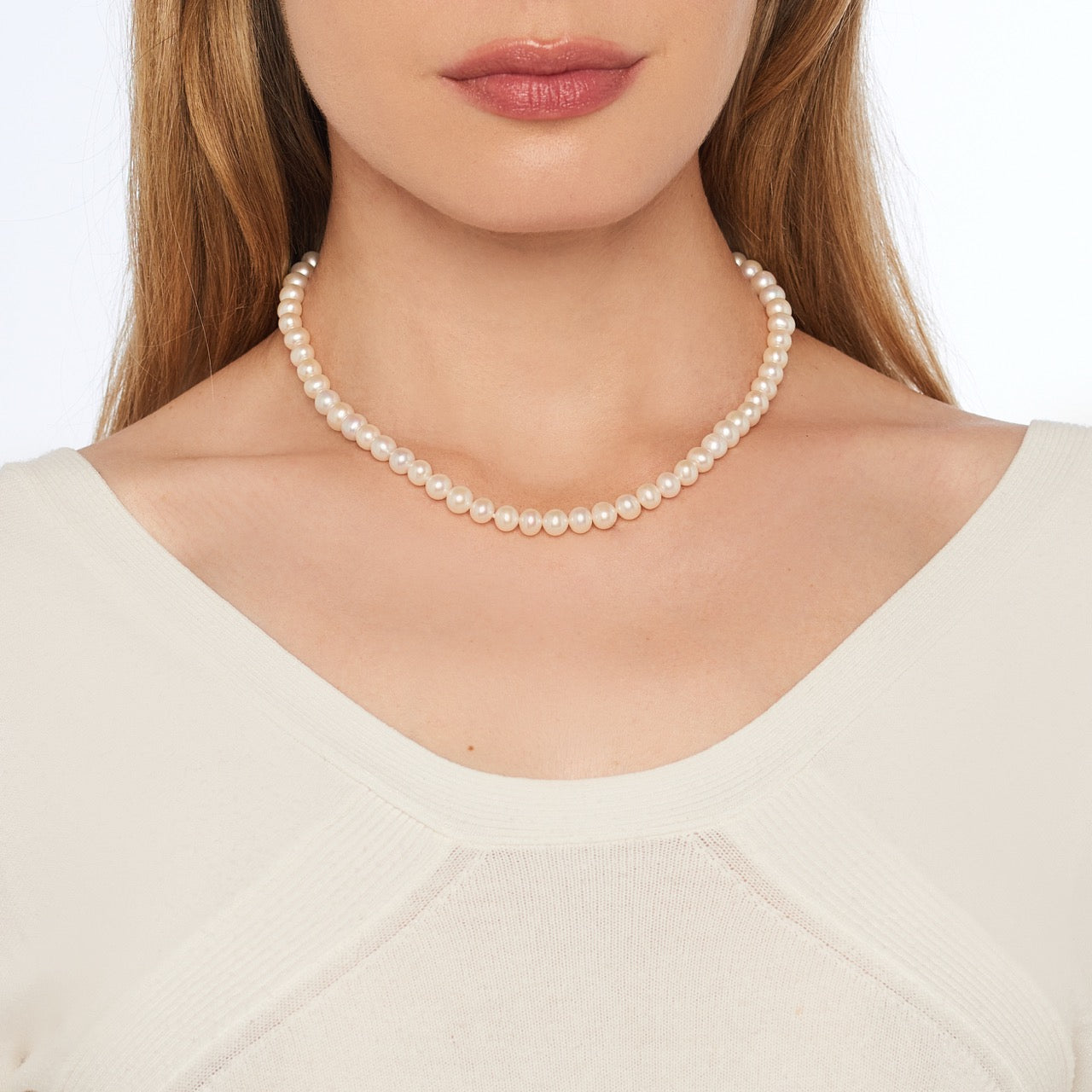 MIMI Collana Classica con Perle Bianche Freshwater