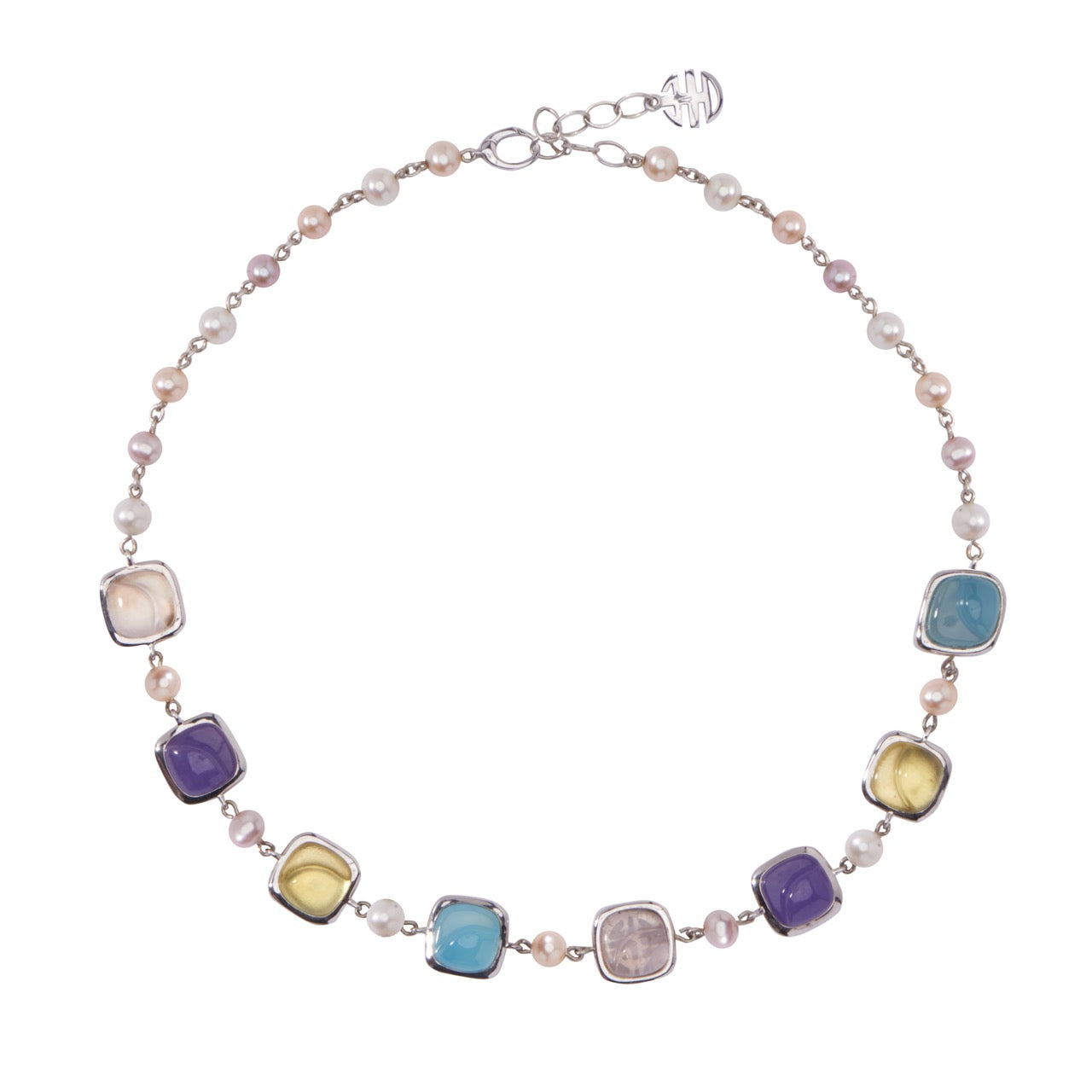 MIMI Collana Dune in Argento e pietre colorate e perle freshwater