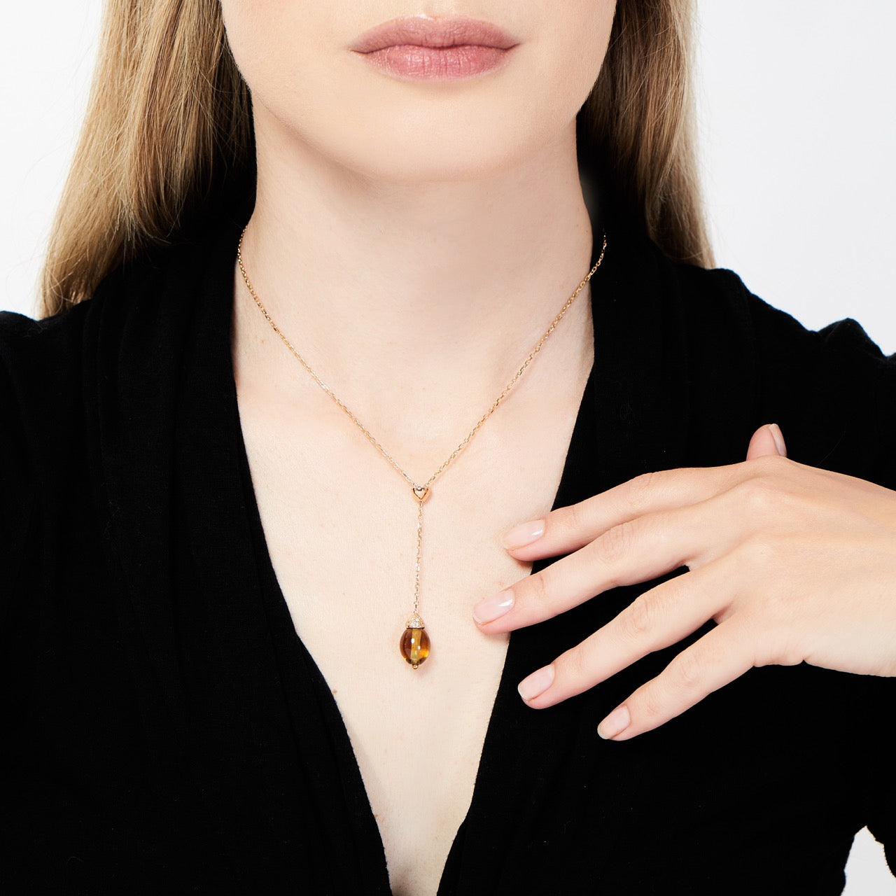 MIMI Collana Abbracci con quarzo cognac e diamanti