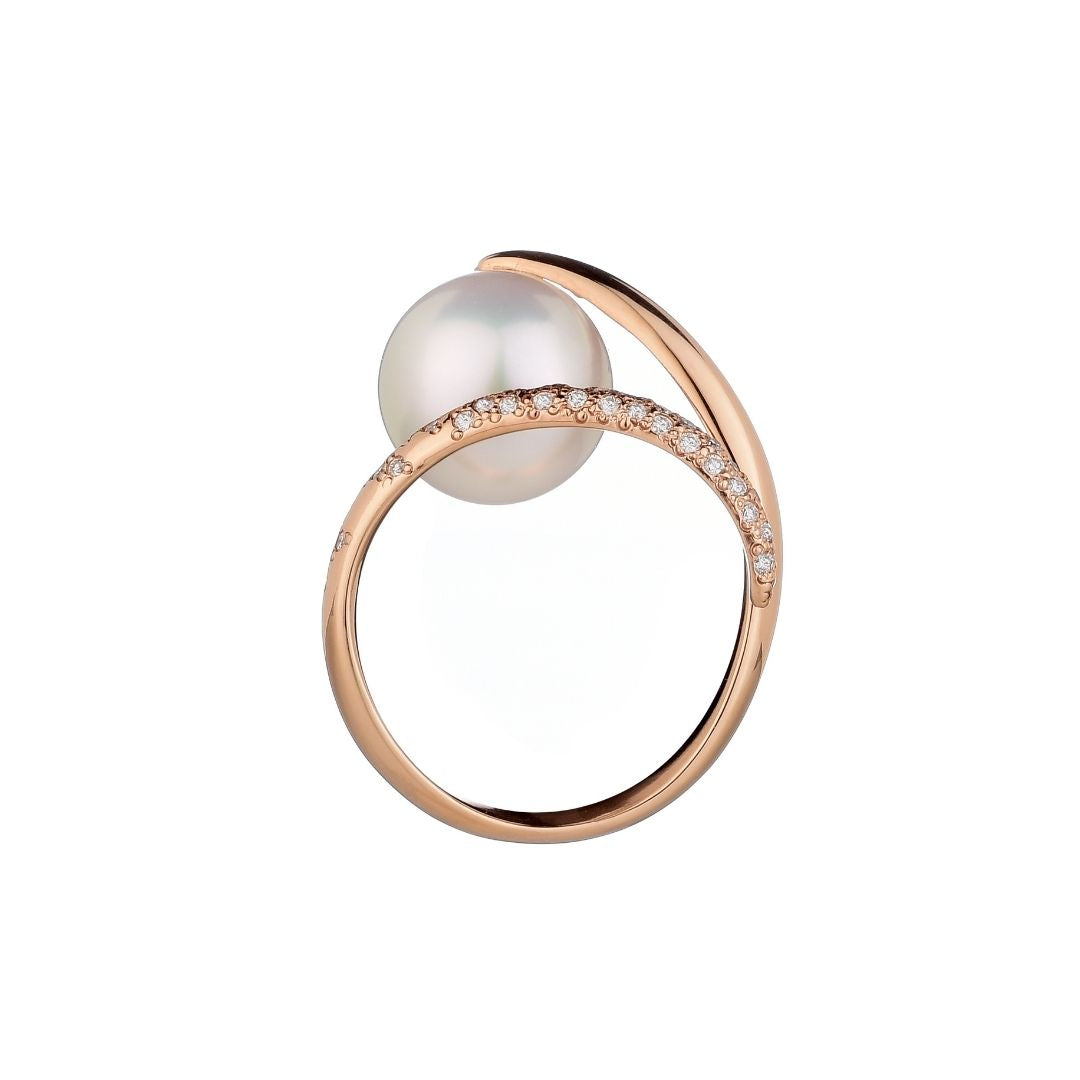 MIMI Anello Oro Rosa 18k con Perla South Sea Bianca e Diamanti ct 0,24