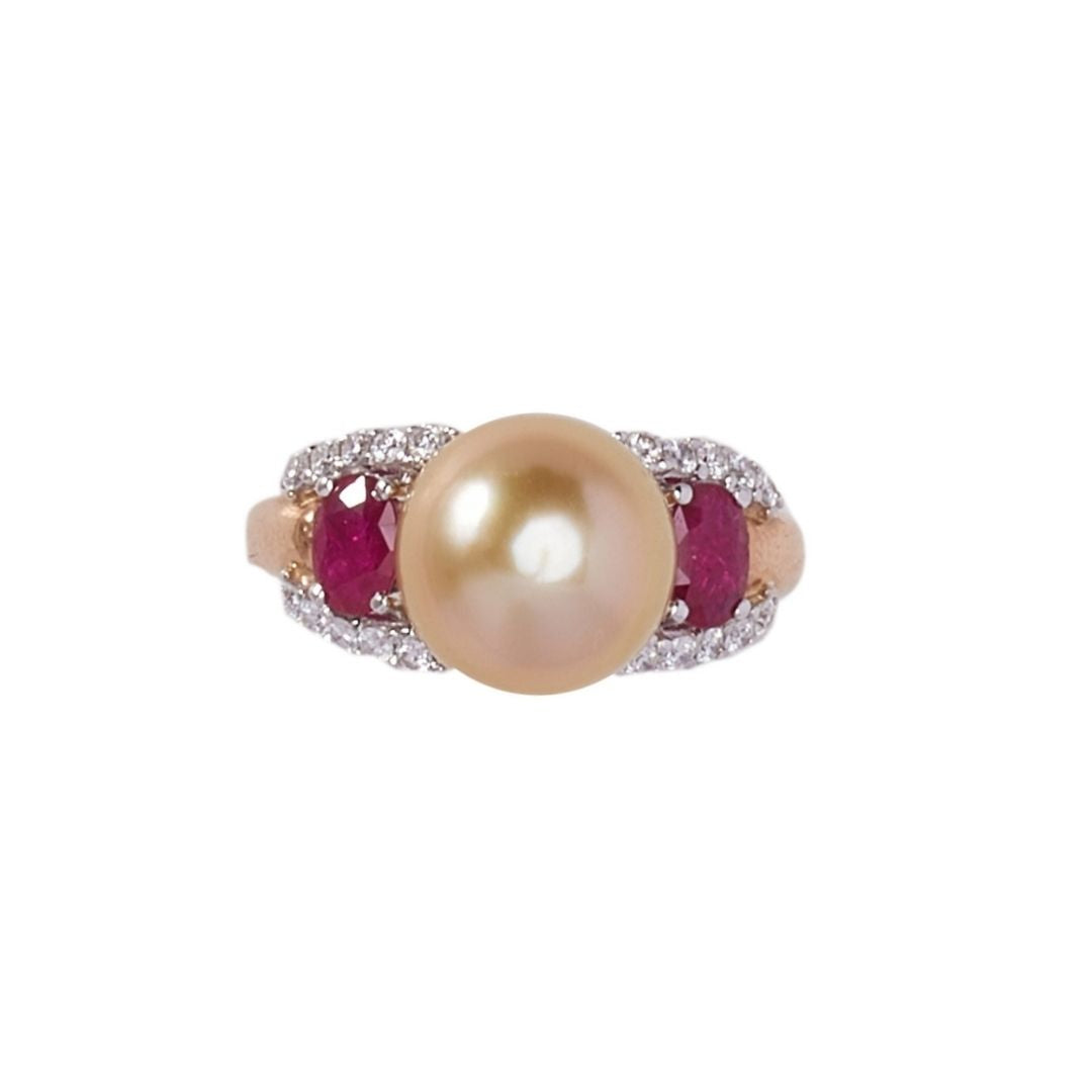MIMI Anello Milano in oro rosa 18k con perla South Sea Gold e rubini