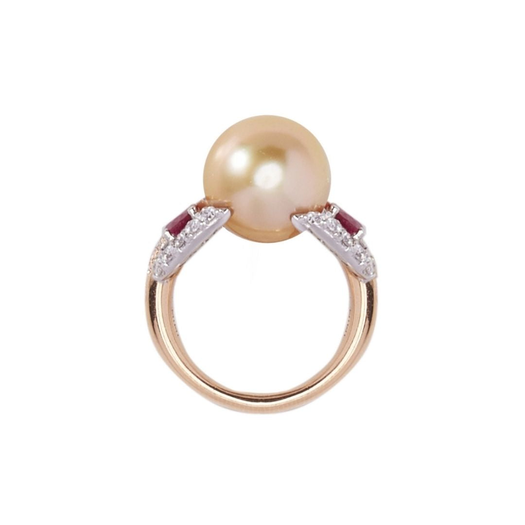 MIMI Anello Milano in oro rosa 18k con perla South Sea Gold e rubini