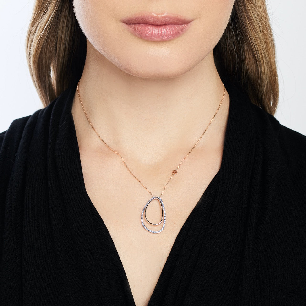 MIMI Pendente Vivienne in oro bianco e rosa con zaffiri blu