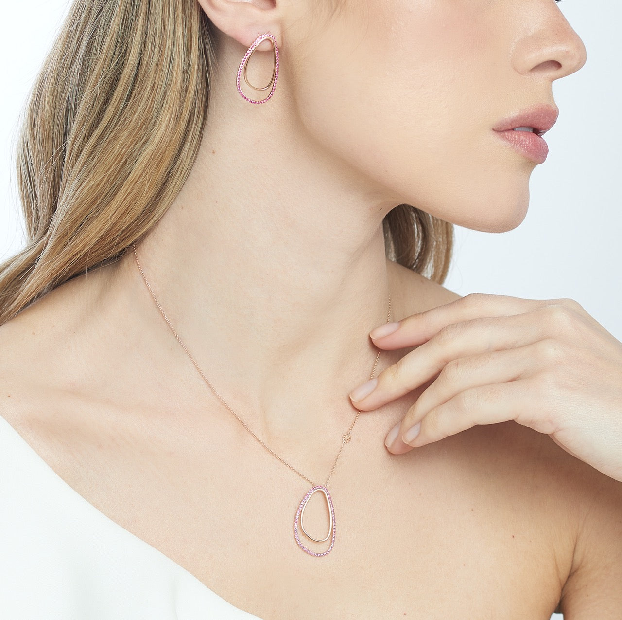 MIMI Pendente Vivienne in oro rosa 18k con zaffiri rosa ct 0,45