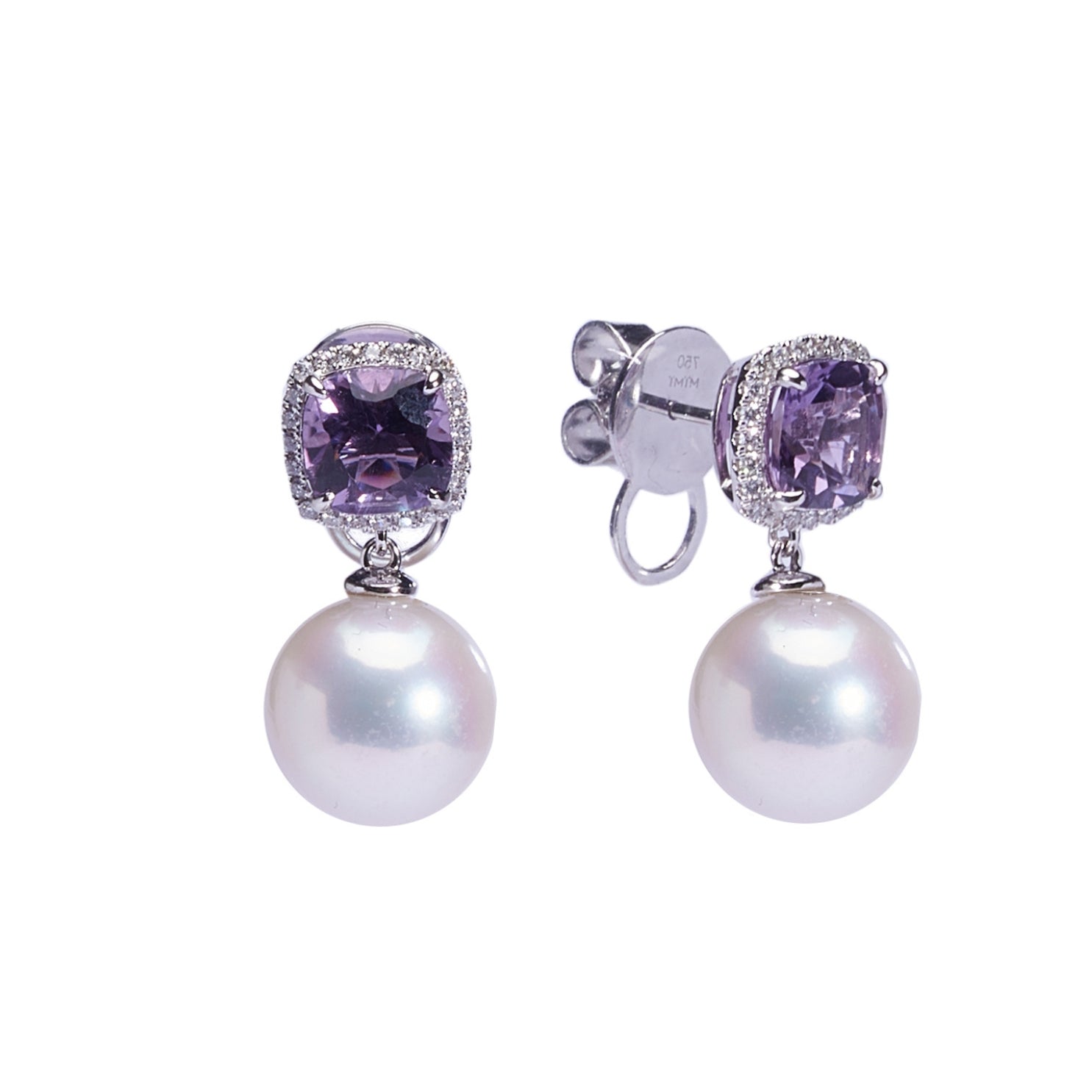 MIMI Orecchini Shanti con quarzo fumé, perle e diamanti Ametista