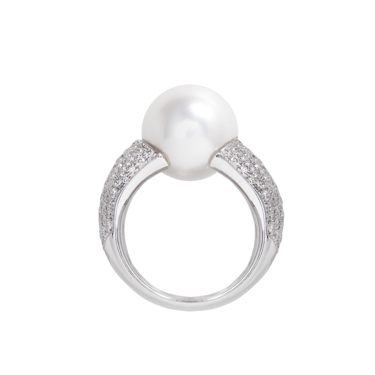 MIMI Anello Milano a fascia in Oro Bianco con Diamanti e Perla South Sea