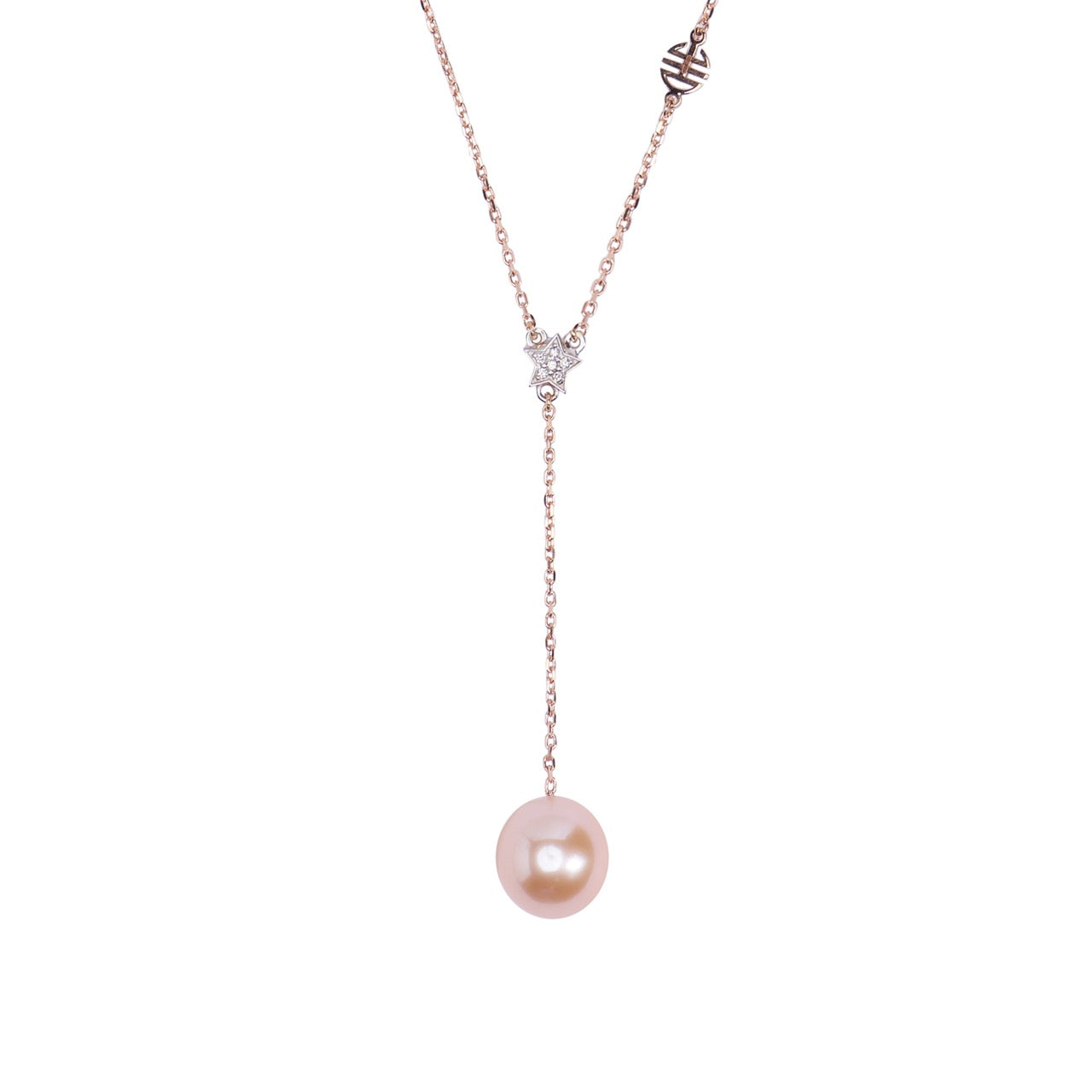 Collana a Y con perla rosa e stella di diamanti