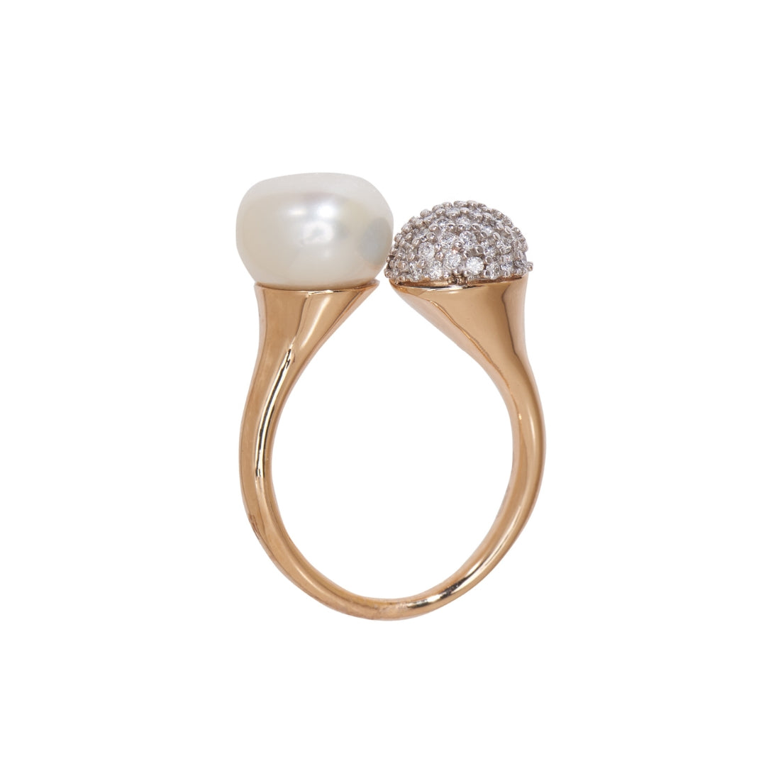 MIMI Anello Blanche in oro rosa con perla barocca bianca e diamanti
