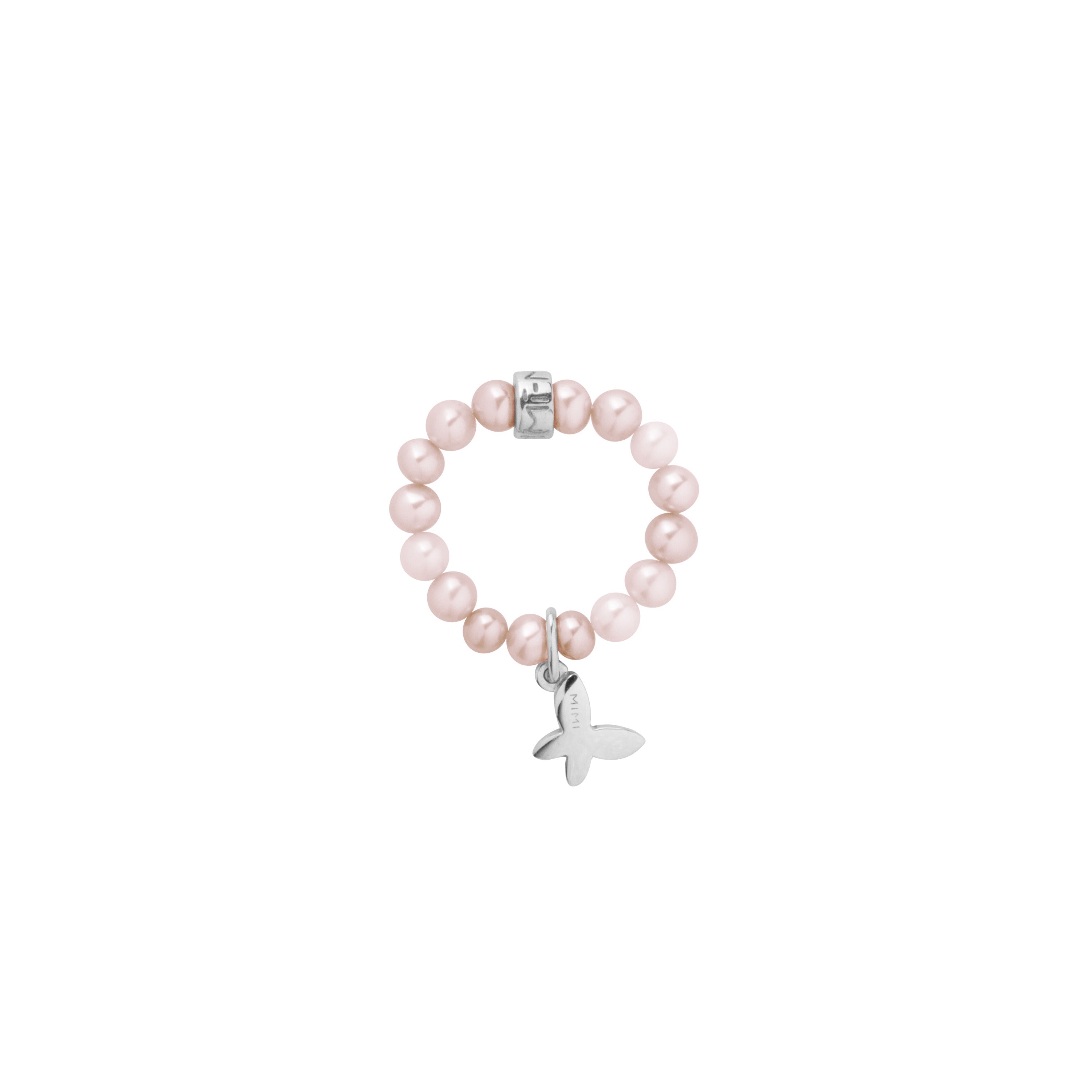 MIMI Anello Elastica con perle viola e charm farfalla