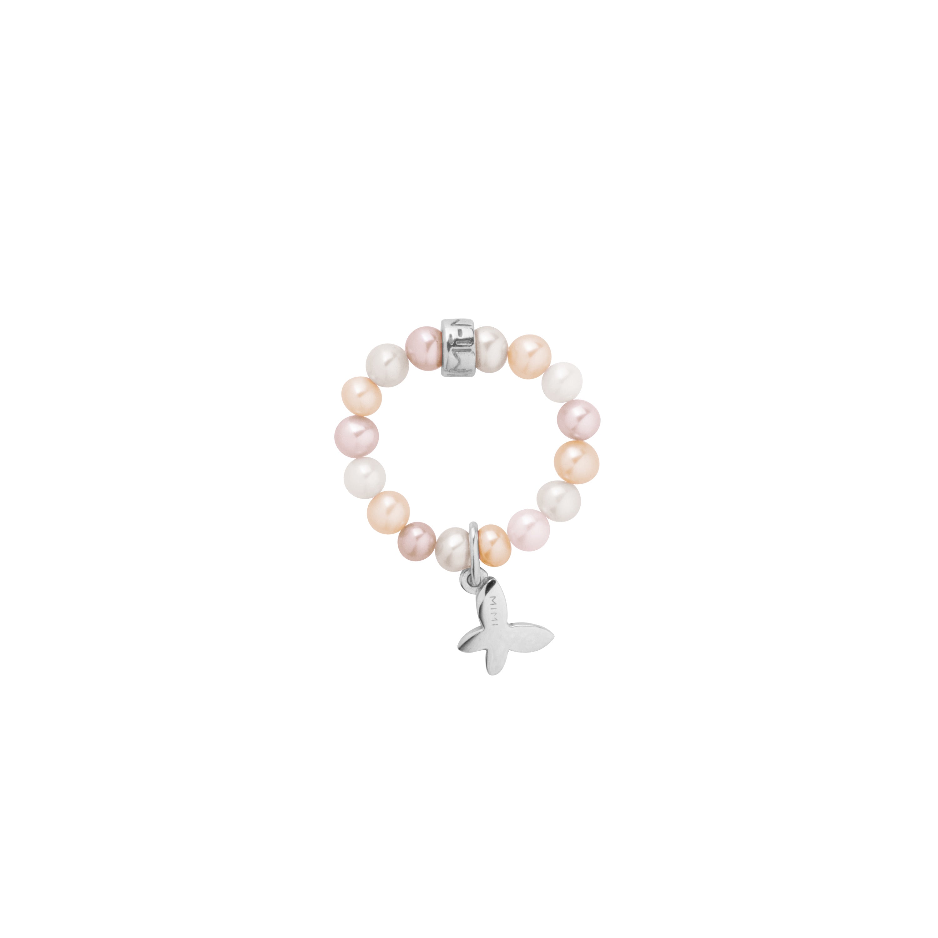 MIMI Anello Elastica con perle rosa e charm farfalla Multicolor
