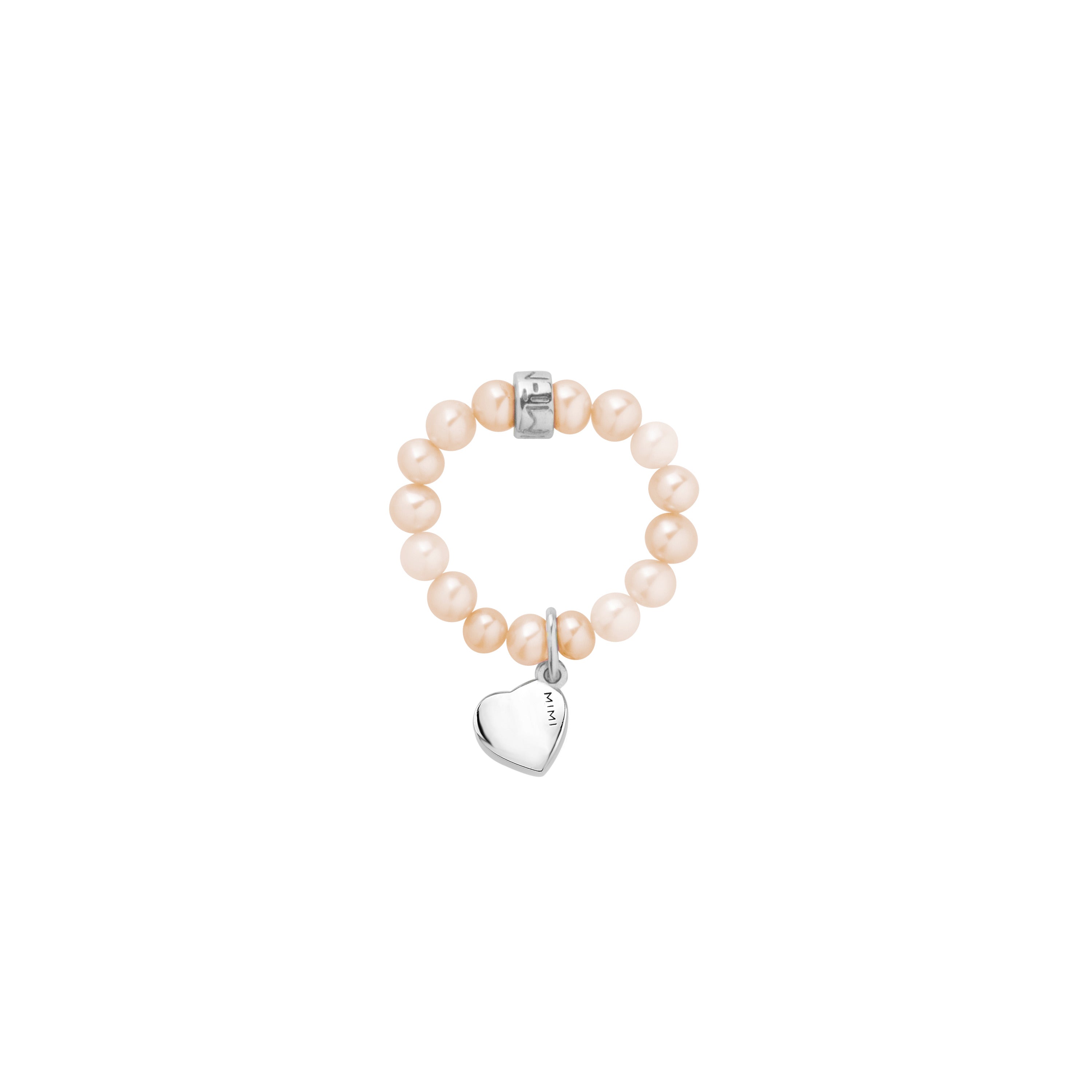 MIMI Anello Elastica con perle viola e charm cuore Rosa