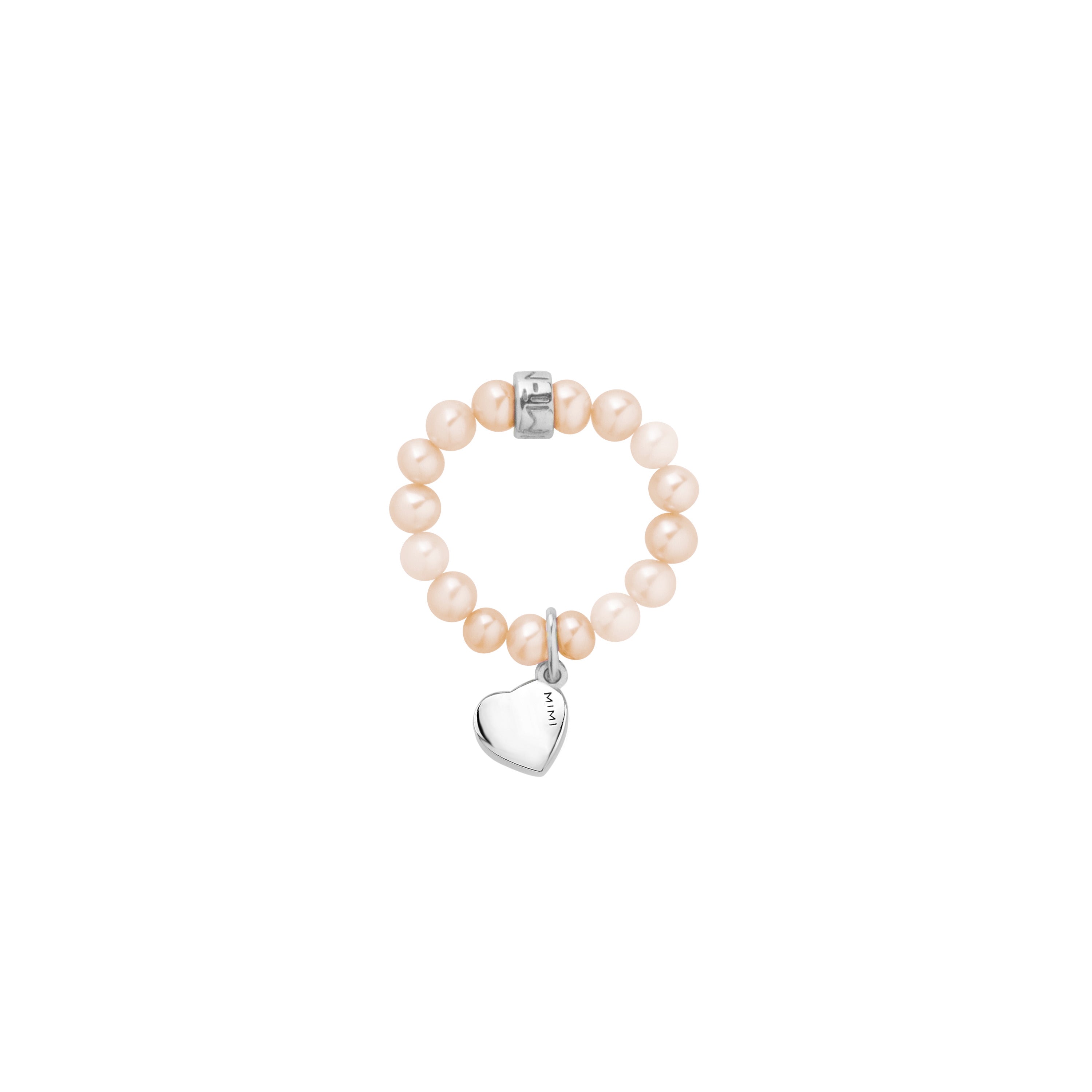 MIMI Anello Elastica con perle rosa e charm cuore