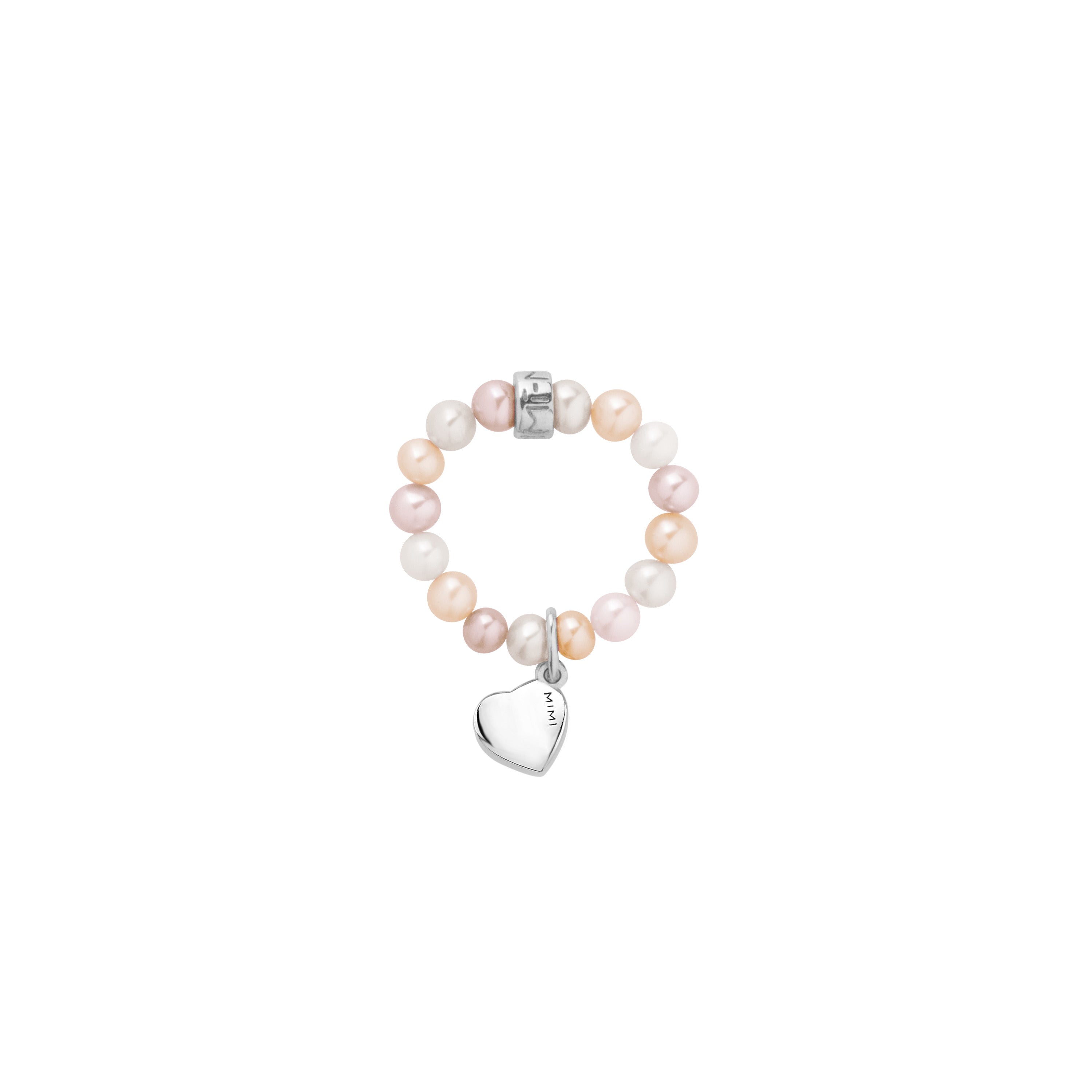 MIMI Anello Elastica con perle freshwater e Charm cuore Multicolor