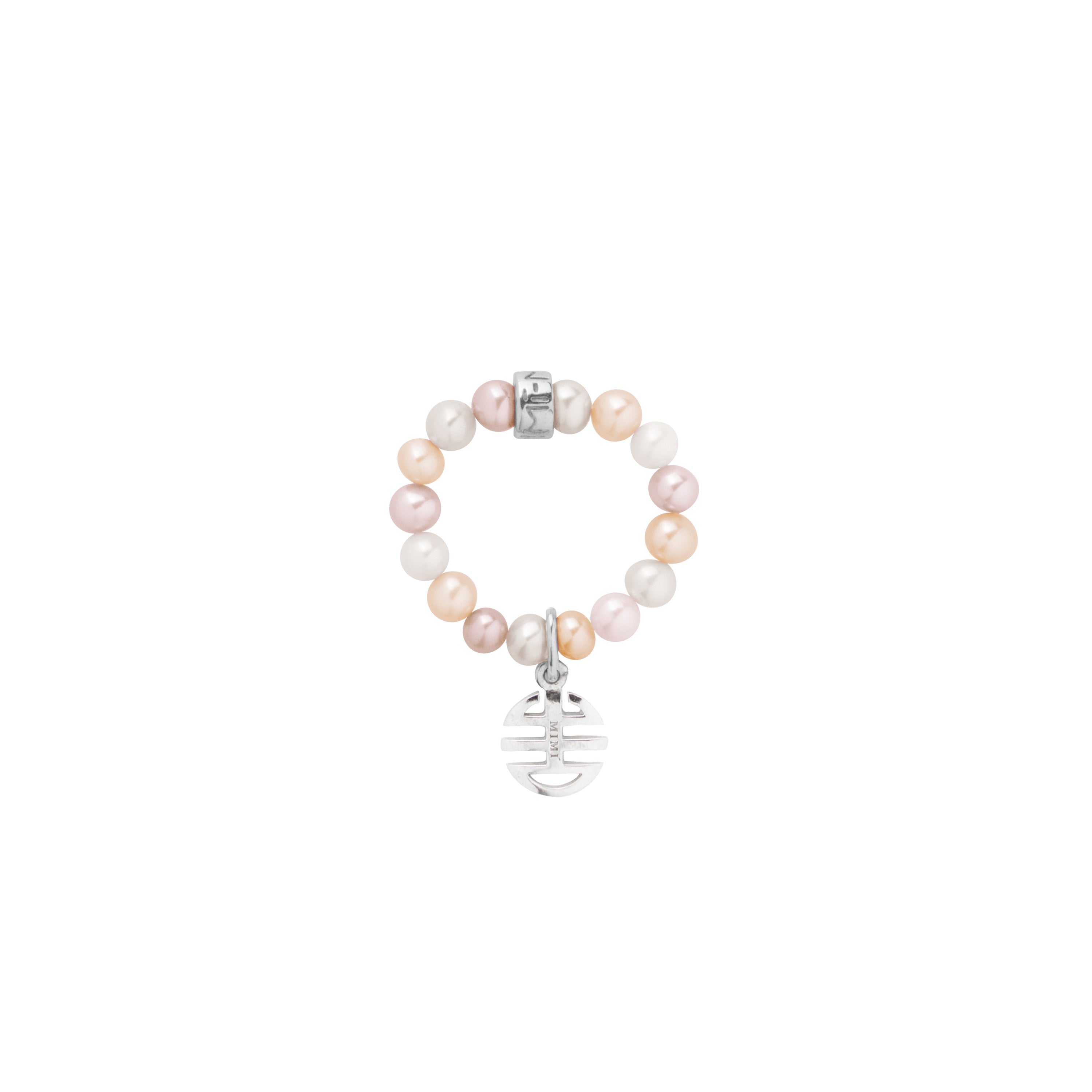 MIMI Anello Elastica con perle multicolor e charm ognibene Multicolor
