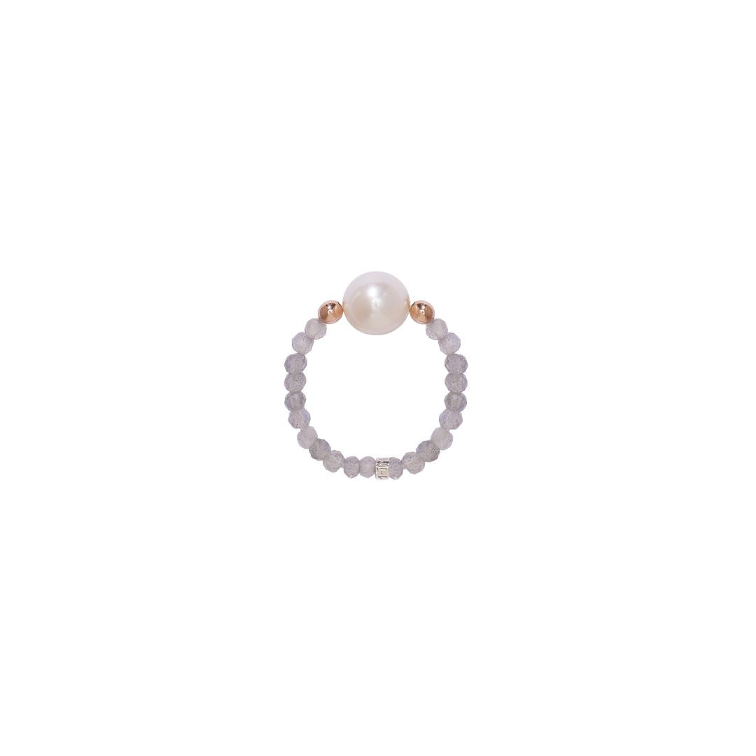MIMI Anello elastica con pietre naturali colorate e perle freshwater labradorite