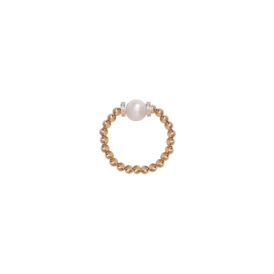 MIMI Anello elastica con pietre naturali colorate e perle freshwater oro giallo