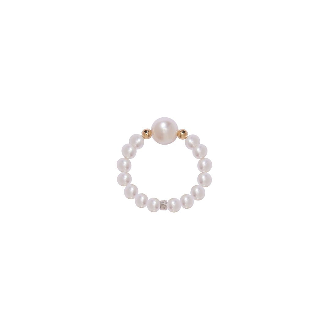 MIMI Anello elastica con pietre naturali colorate e perle freshwater perle bianche