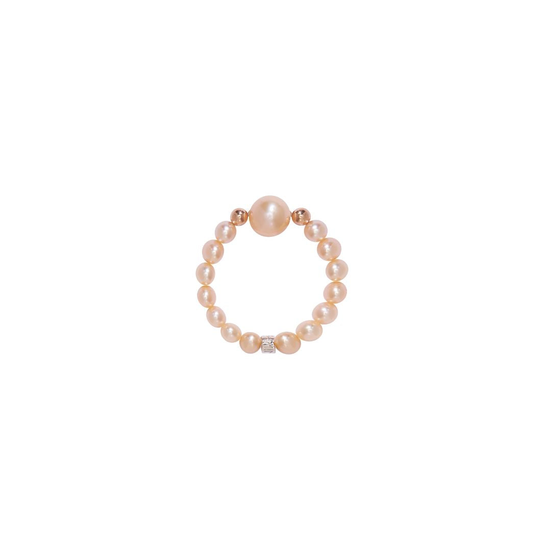 MIMI Anello elastica con pietre naturali colorate e perle freshwater perle rosa