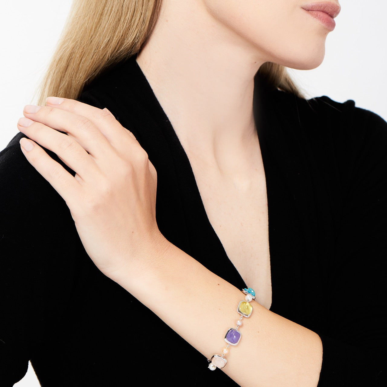 MIMI Bracciale Dune in Argento, pietre colorate e perle freshwater