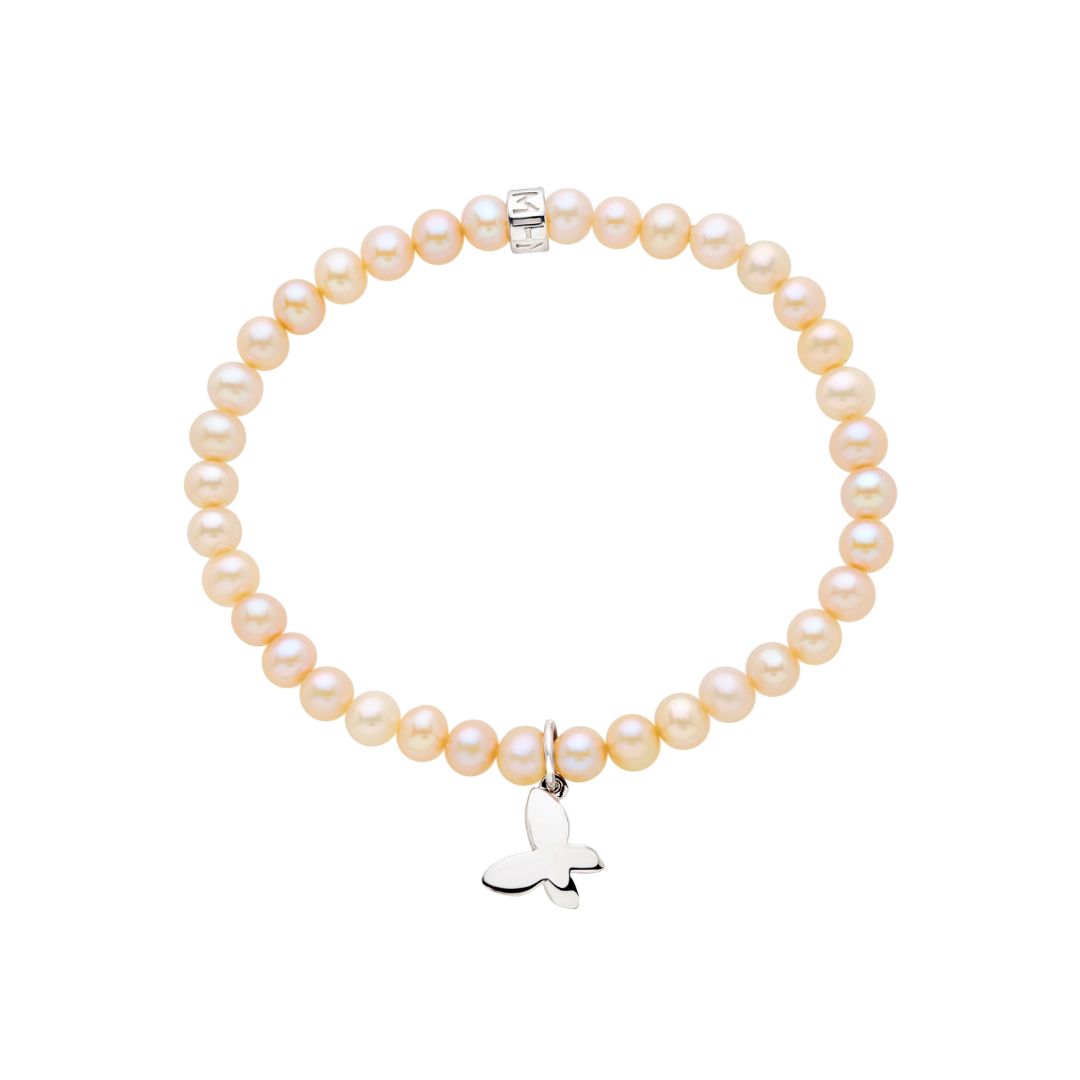 MIMI Bracciale Elastica con Perle Freshwater e Charm Farfalla in Argento 925 Rosa