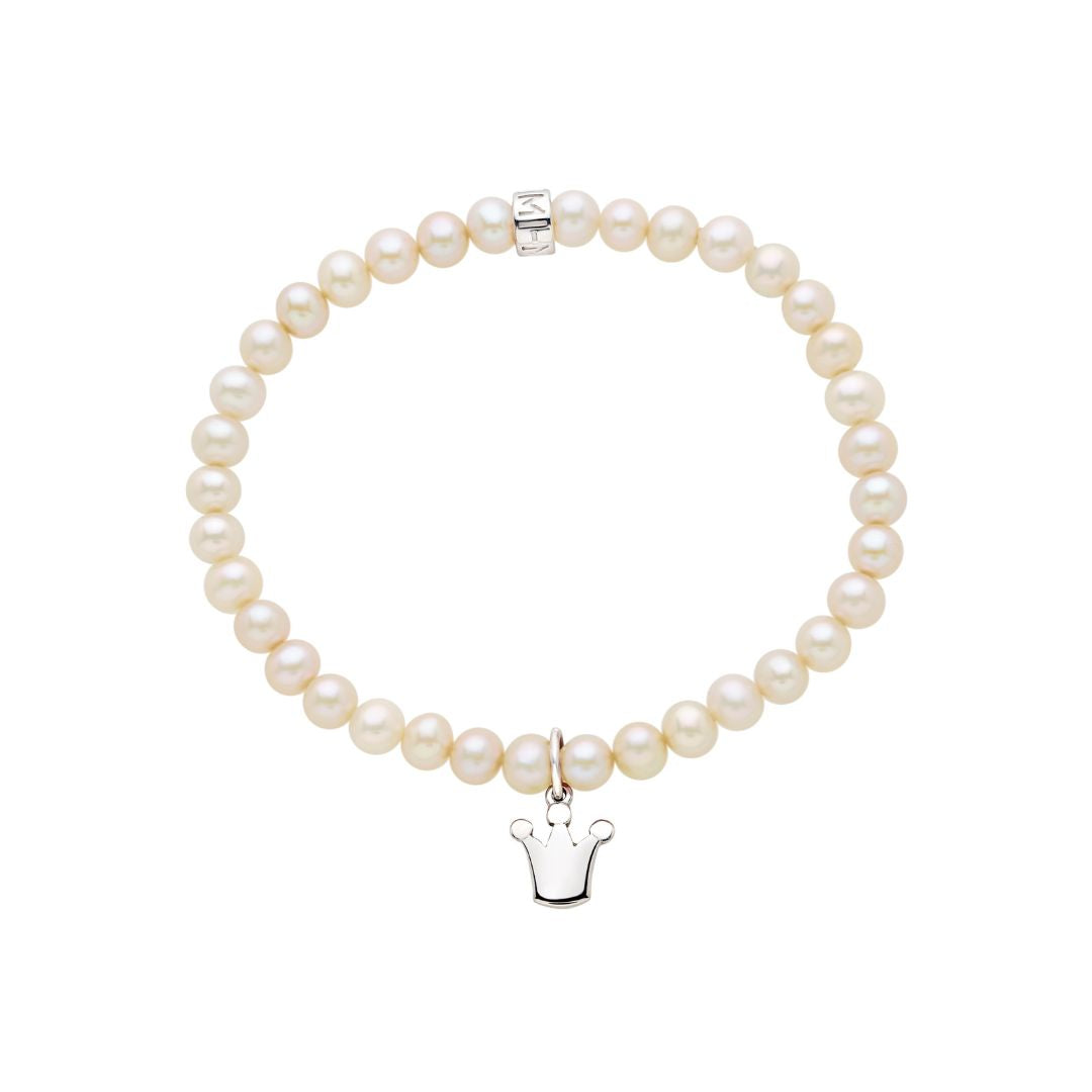 MIMI Bracciale Elastica perle bianche e charm corona