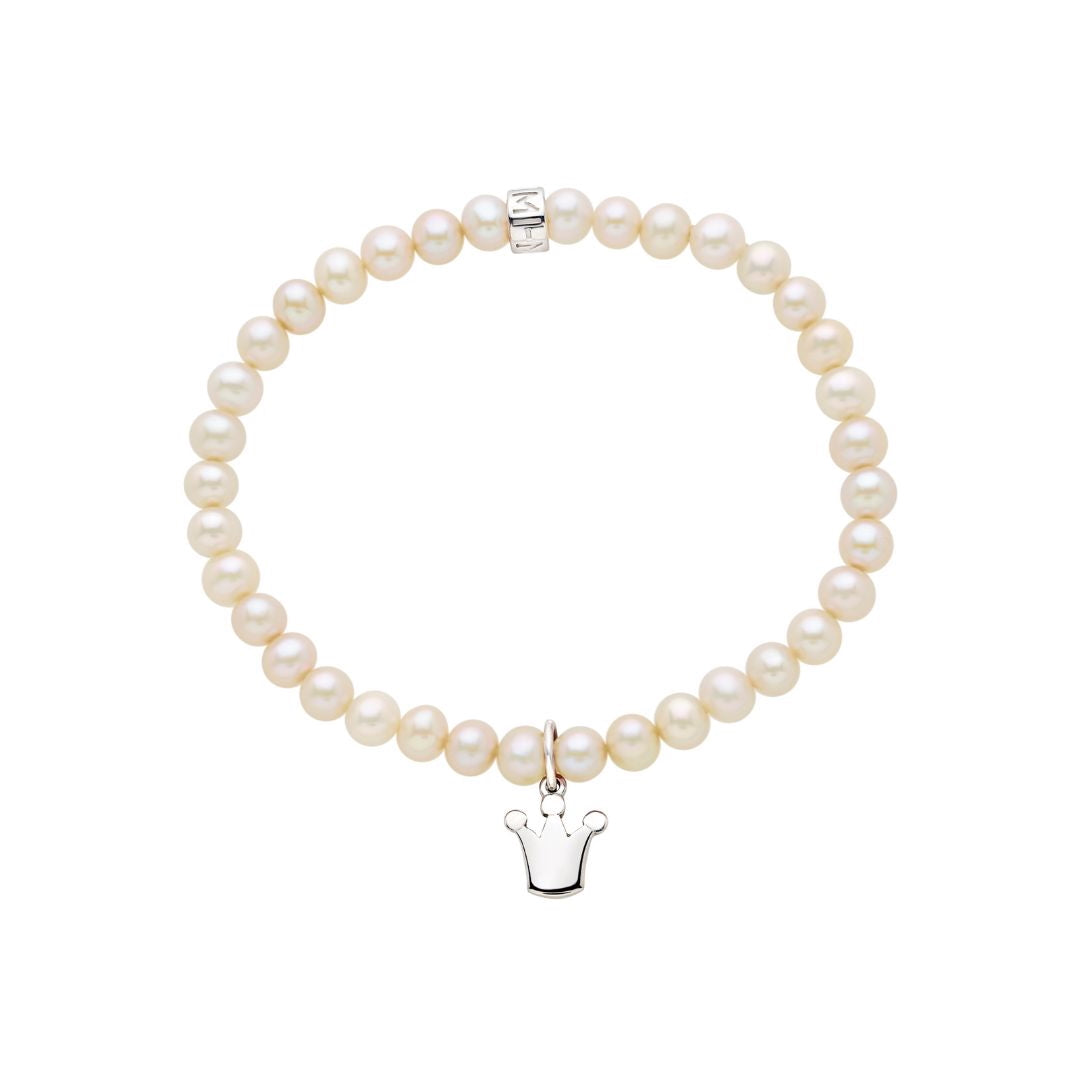 MIMI Bracciale Elastica perle rosa e charm corona Rosa