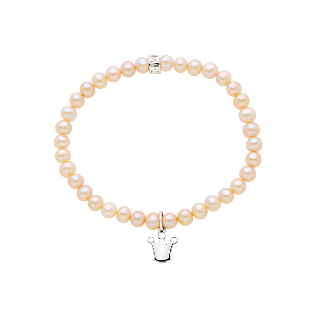 MIMI Bracciale Elastica perle rosa e charm corona Rosa