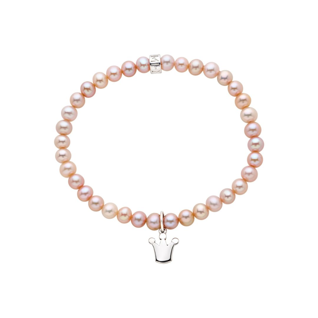 MIMI Bracciale Elastica perle rosa e charm corona Viola
