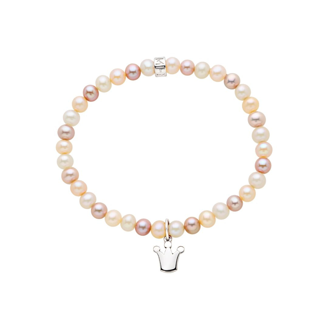 MIMI Bracciale Elastica perle rosa e charm corona Multicolor