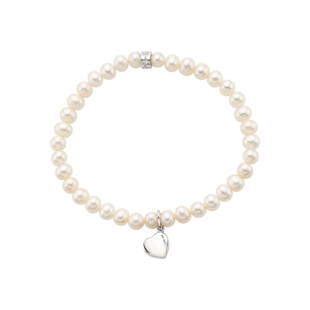 MIMI Bracciale Elastica perle multicolor e charm cuore Bianco