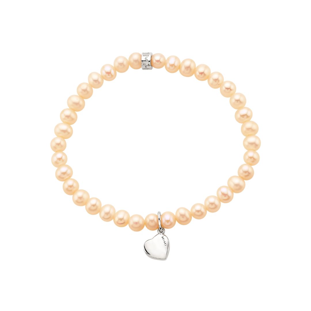 MIMI Bracciale Elastica perle multicolor e charm cuore Rosa