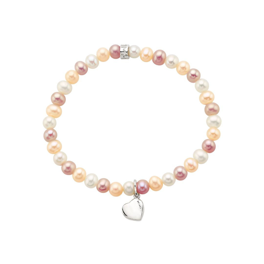 MIMI Bracciale Elastica perle multicolor e charm cuore Multicolor