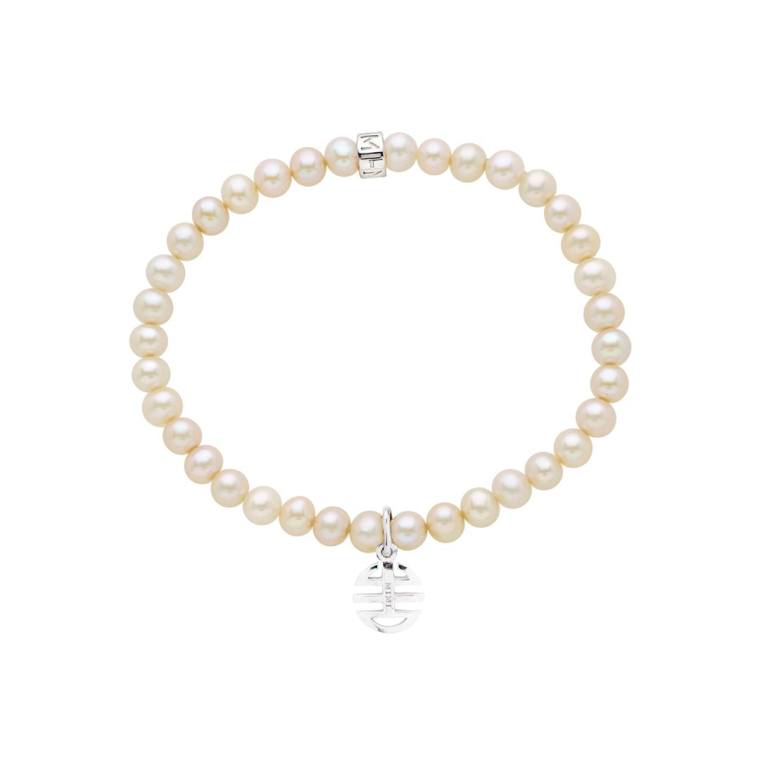 MIMI Bracciale Elastica con Perle Freshwater e Charm Ognibene in Argento 925
