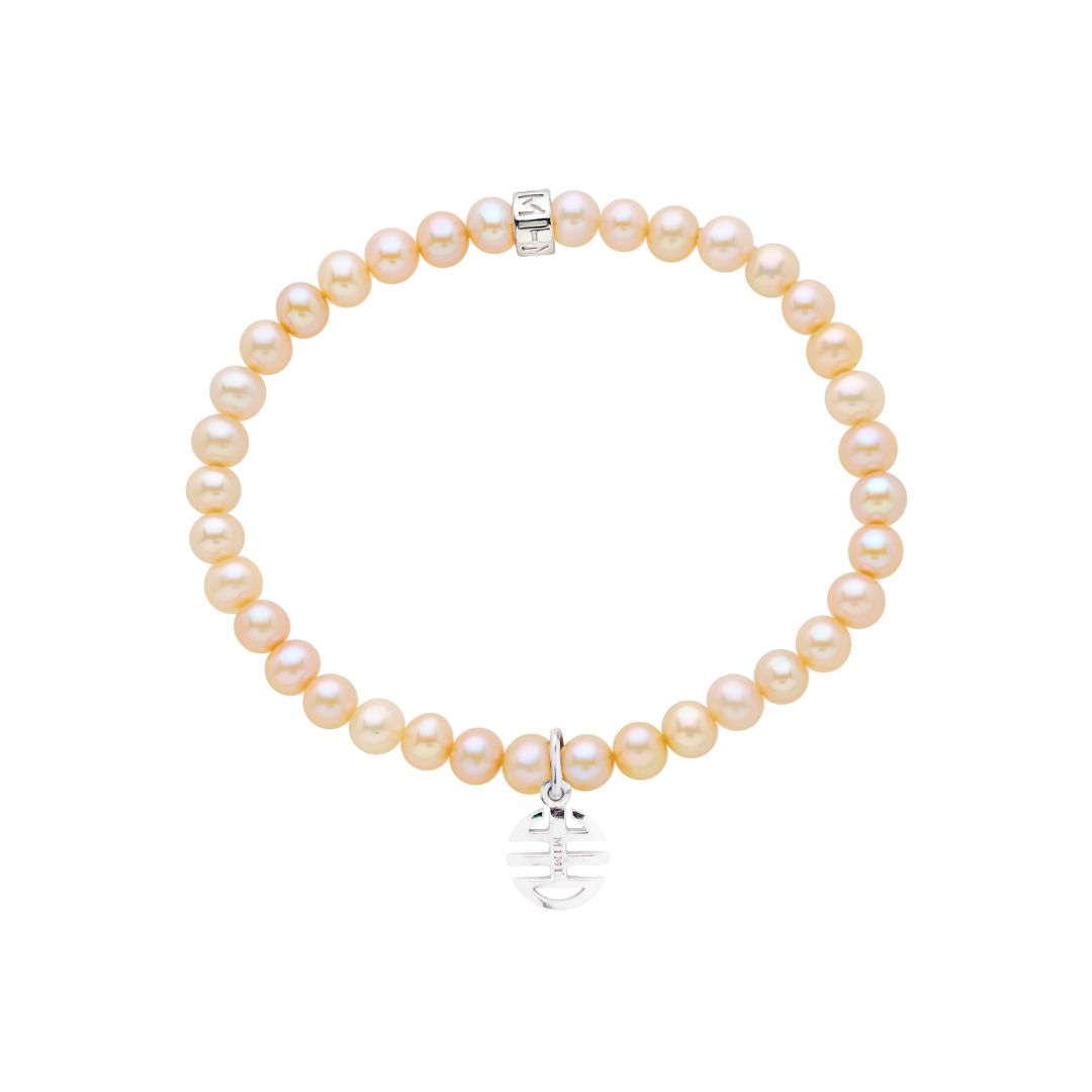 MIMI Bracciale Elastica con Perle Freshwater e Charm Ognibene in Argento 925 Rosa