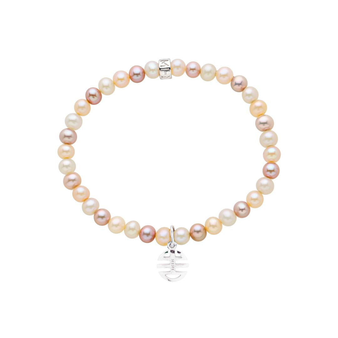 MIMI Bracciale Elastica con Perle Freshwater e Charm Ognibene in Argento 925 Multicolor