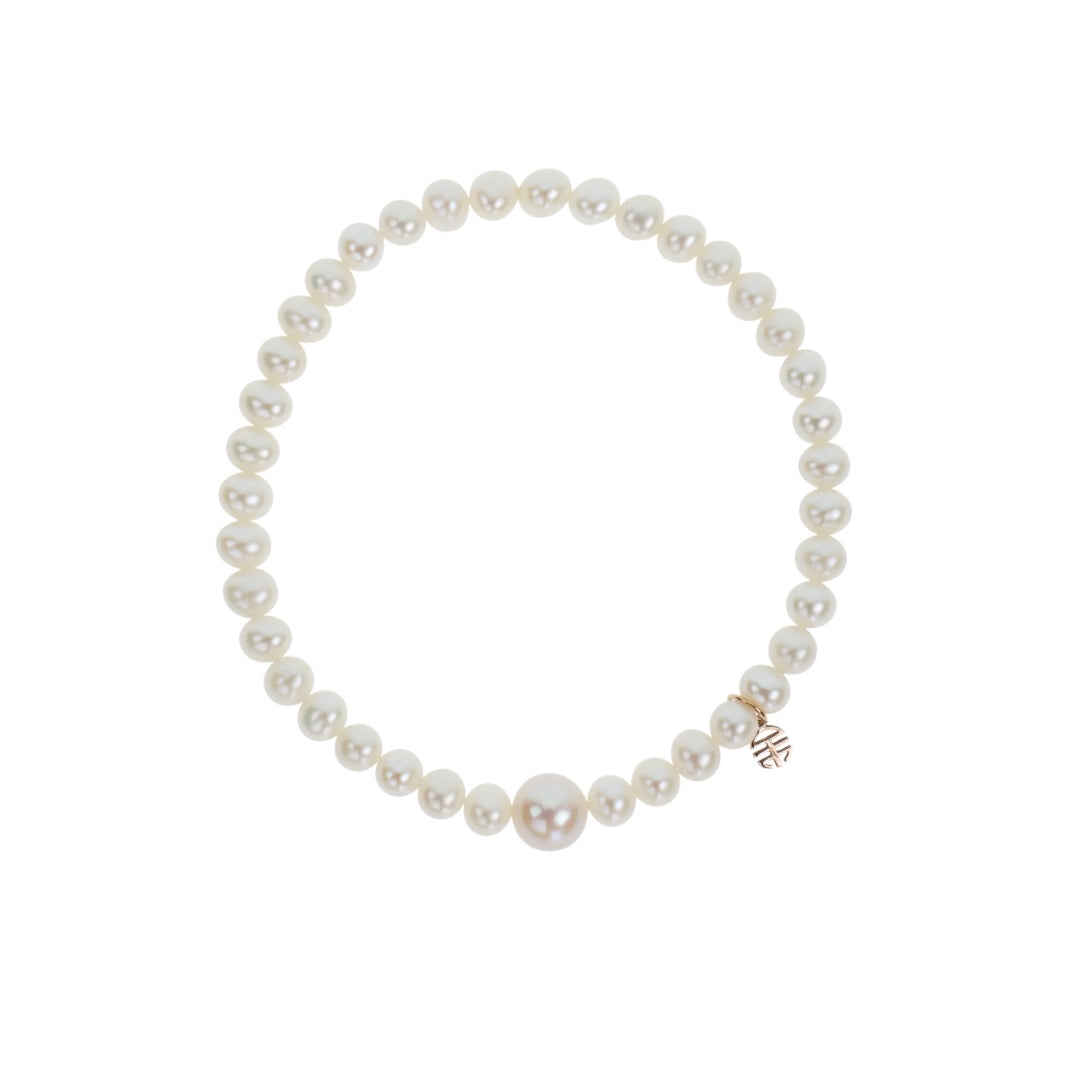 MIMI Bracciale Elastica con perle bianche e Ognibene oro