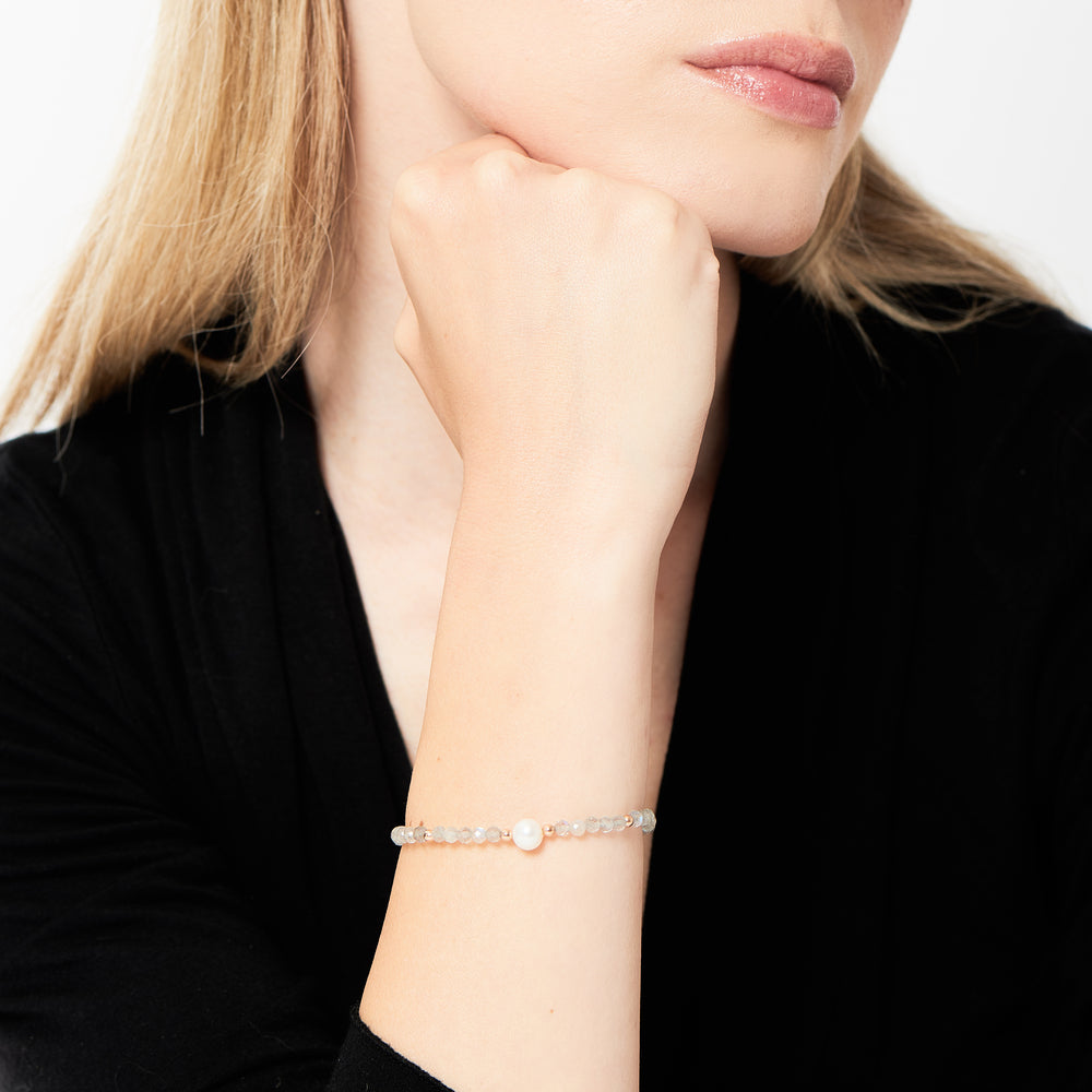 MIMI Bracciale elastico con pietre naturali colorate e perle freshwater labradorite