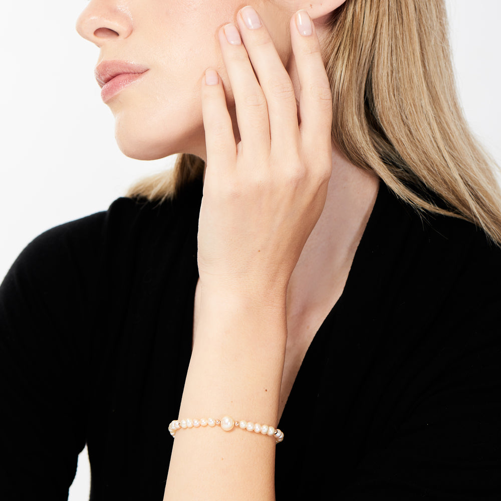 MIMI Bracciale elastico con pietre naturali colorate e perle freshwater perle rosa