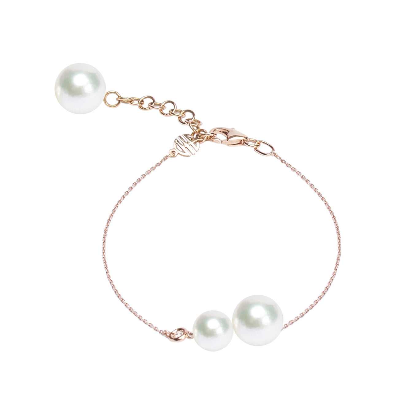 MIMI Bracciale Oro Rosa 18k con 3 Perle Akoya e Diamante
