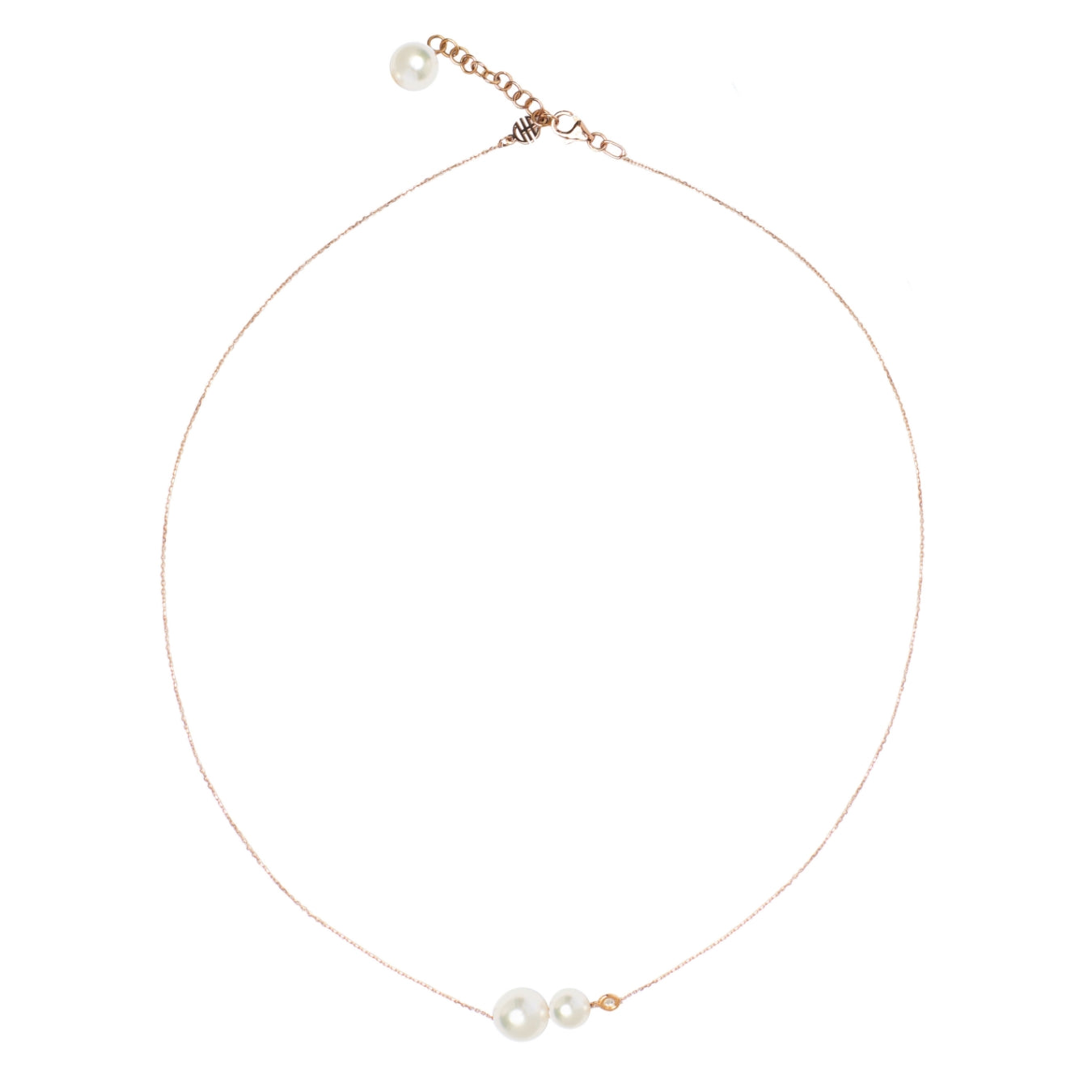 MIMI Collana Choker in Oro Rosa con Perle Akoya e Diamante