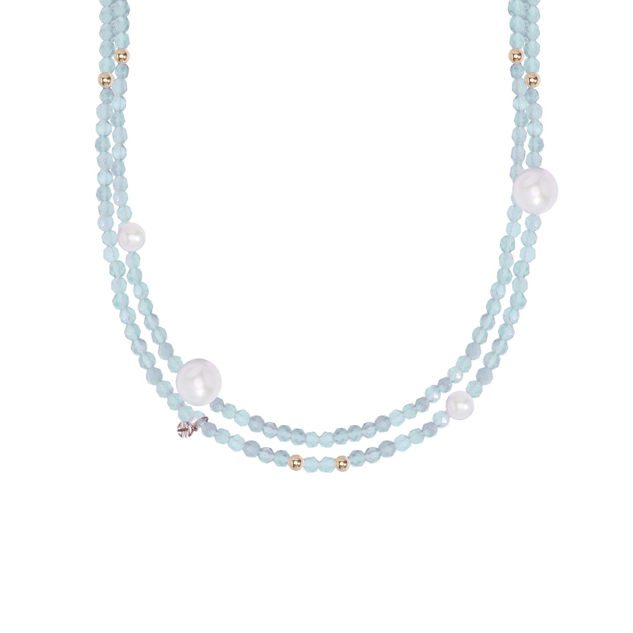 MIMI Collana con pietre naturali, perle e oro 18k acquamarina