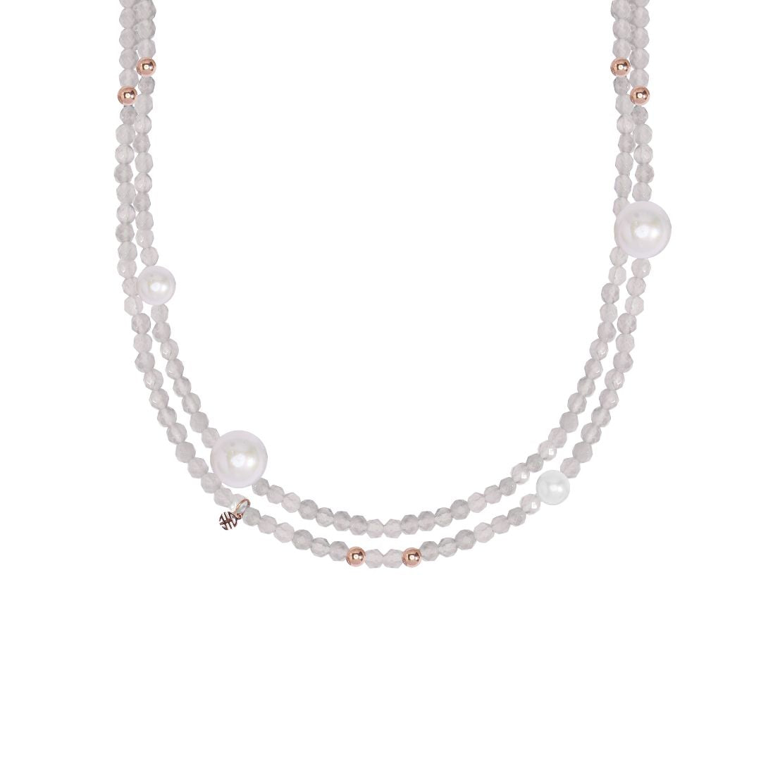 MIMI Collana con pietre naturali, perle e oro 18k labradorite