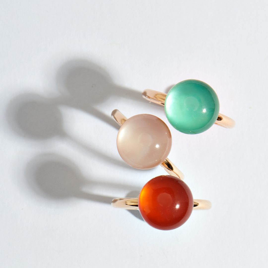 MIMI Anello Big Bang in oro rosa con doppietta agata verde