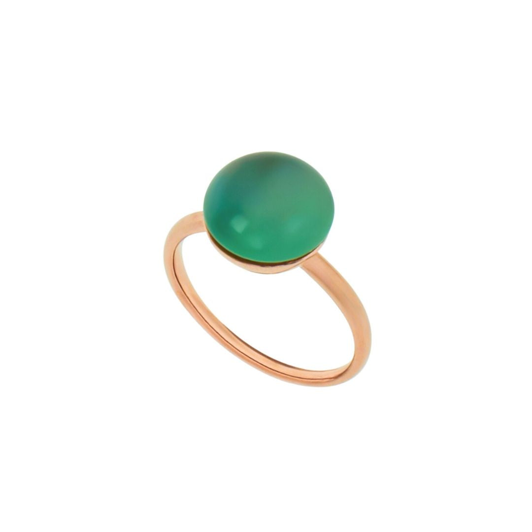 MIMI Anello Big Bang in oro rosa con doppietta agata verde