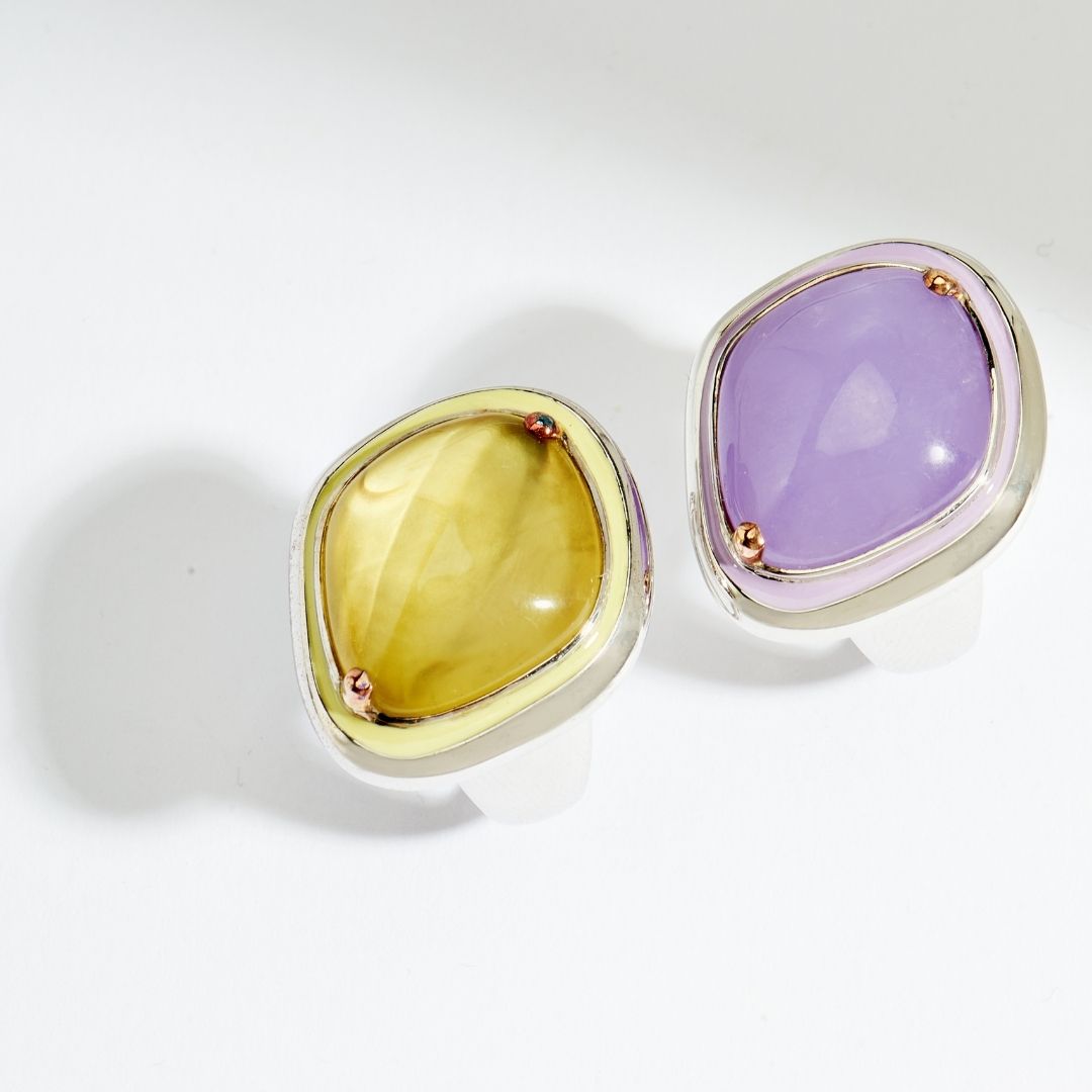 MIMI Anello Dune grande con giada lavanda quarzo lemon