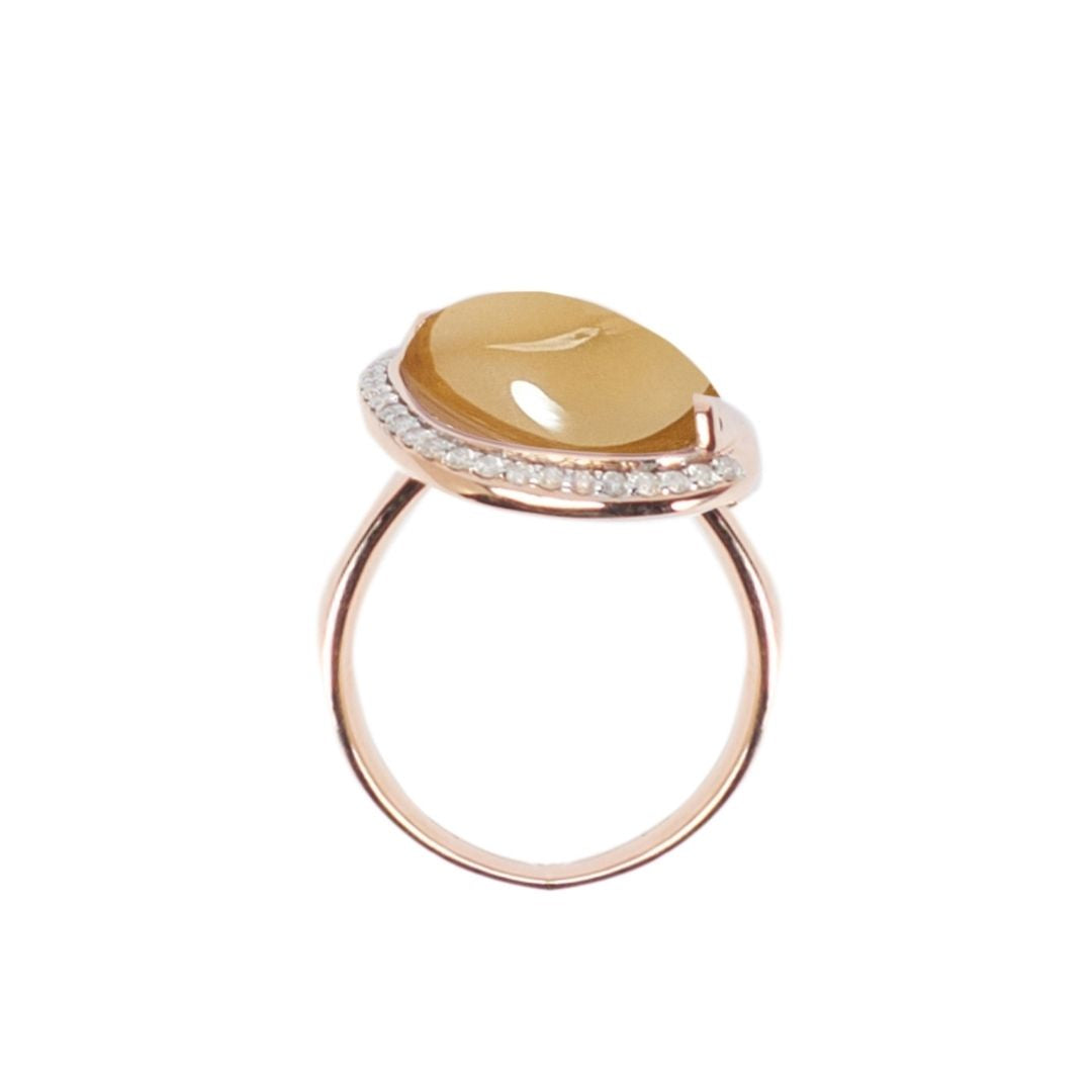 MIMI Anello Dune in oro rosa e diamanti quarzo cognac
