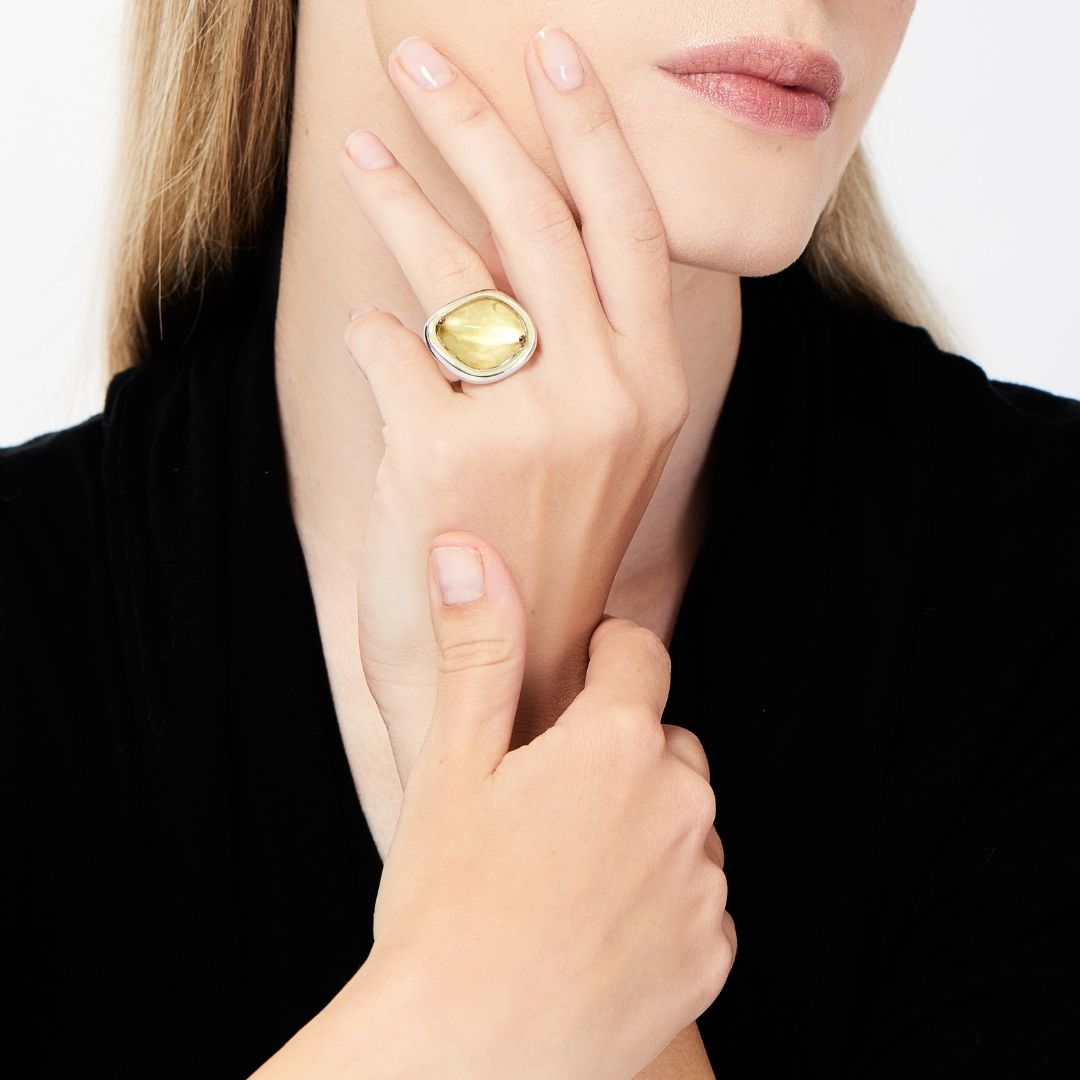 MIMI Anello Dune grande con giada lavanda quarzo lemon