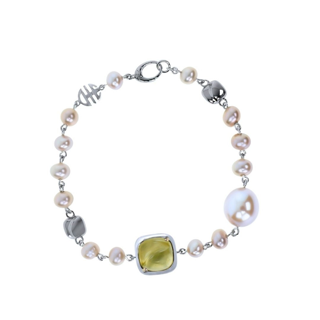 MIMI Bracciale Dune in argento, perle e giada lavanda quarzo lemon