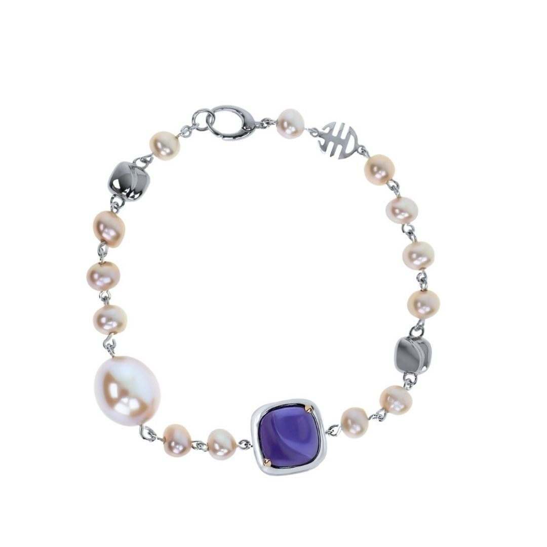 MIMI Bracciale Dune in argento, perle e giada lavanda giada lavanda