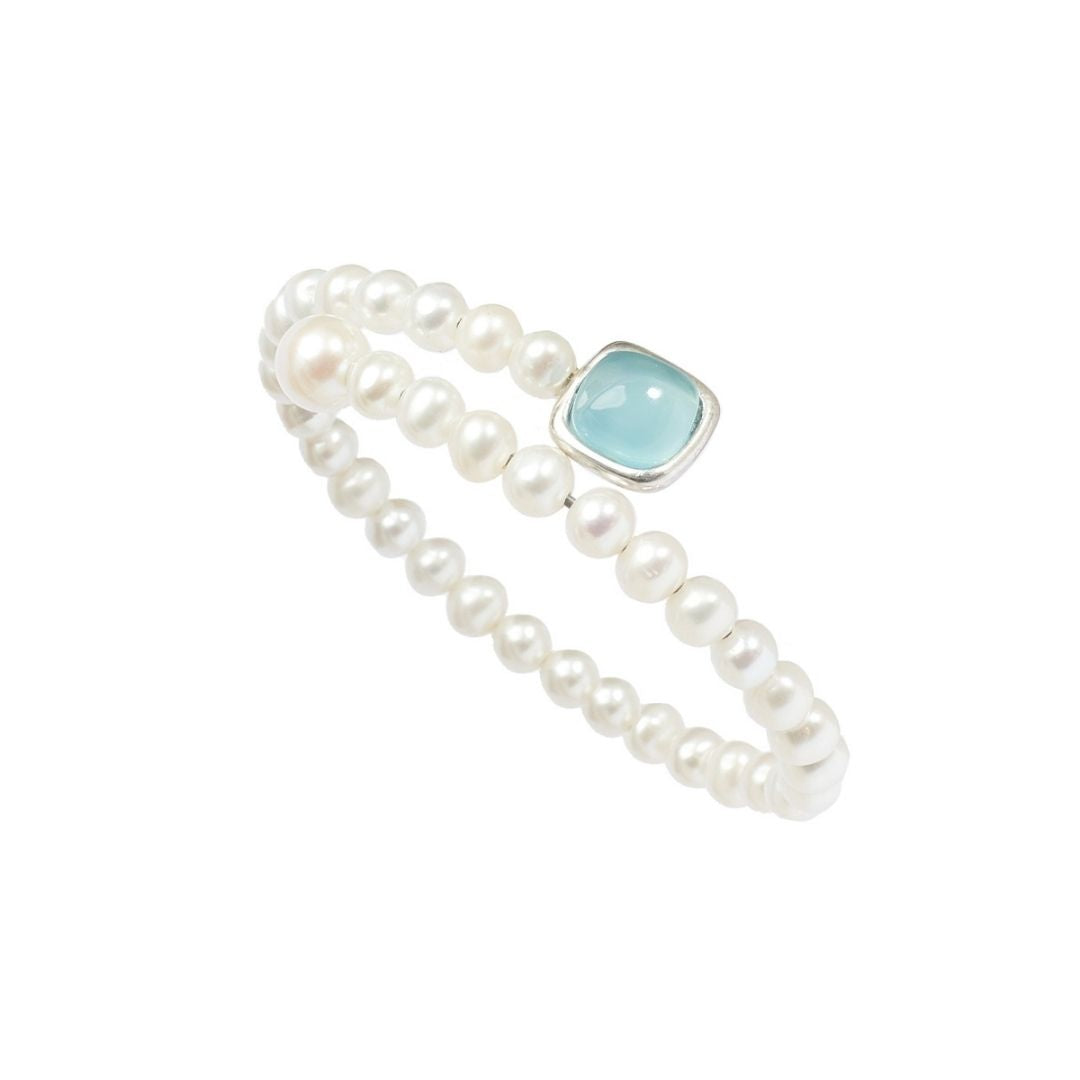 MIMI Bracciale semirigido Dune con perle e calcedonio verde acqua calcedonio verde acqua